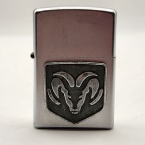 Zippo Dodge Ram Emblem Lighter 2002 Code A 02 Silver Tone Flip Tone Made in USA